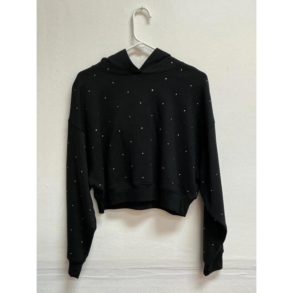 Cozy Black Cropped Hoodie with Sparkle Details Pink XS/XP